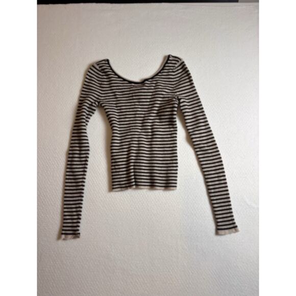 Universal Thread women's S t-shirt black & white stripe scop neck long sleeves - Picture 7 of 7